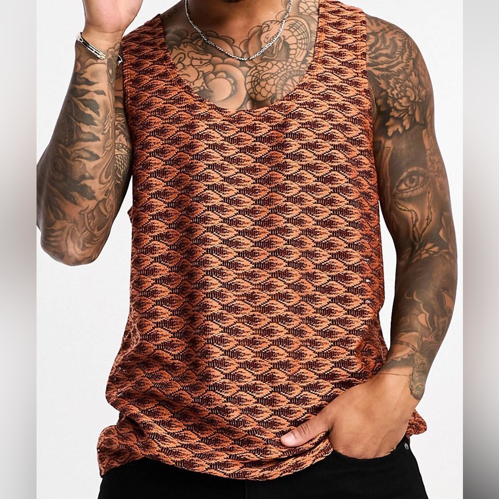 Oversized fit tank top in geometric open knit